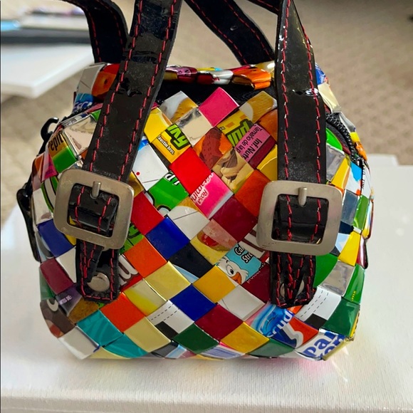 Nahui Ollin Gum Wrapper PURSE Multi Colored Woven candy paper small mini - Picture 2 of 7